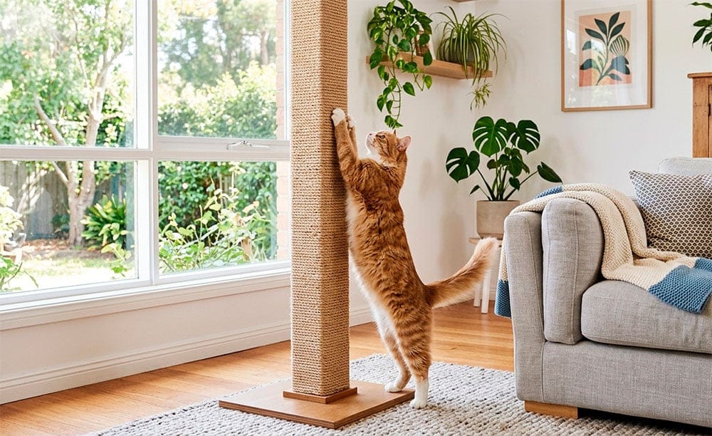 Mejor rascador para gatos: poste de sisal alto y estable junto al sofá